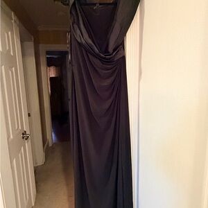 Elegant Off the Shoulder Black Draped Evening Dress - Women